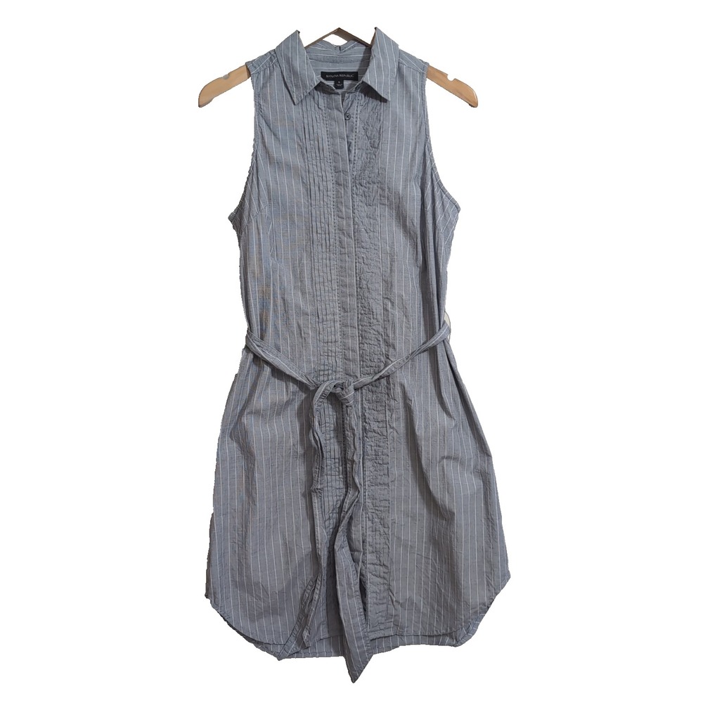 Banana Republic Shirt Dress Womens 6 Grey Striped Sleeveless Business Casual